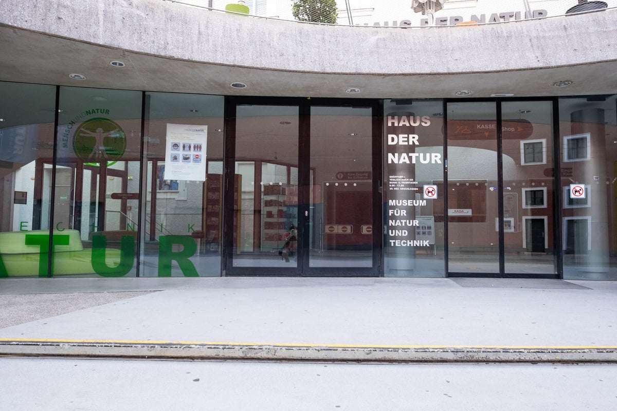 Main entrance of Haus der Natur natural history museum in Salzburg.