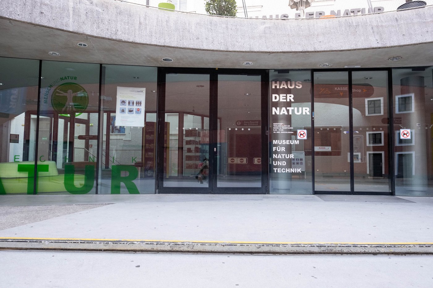 Main entrance of Haus der Natur natural history museum in Salzburg.