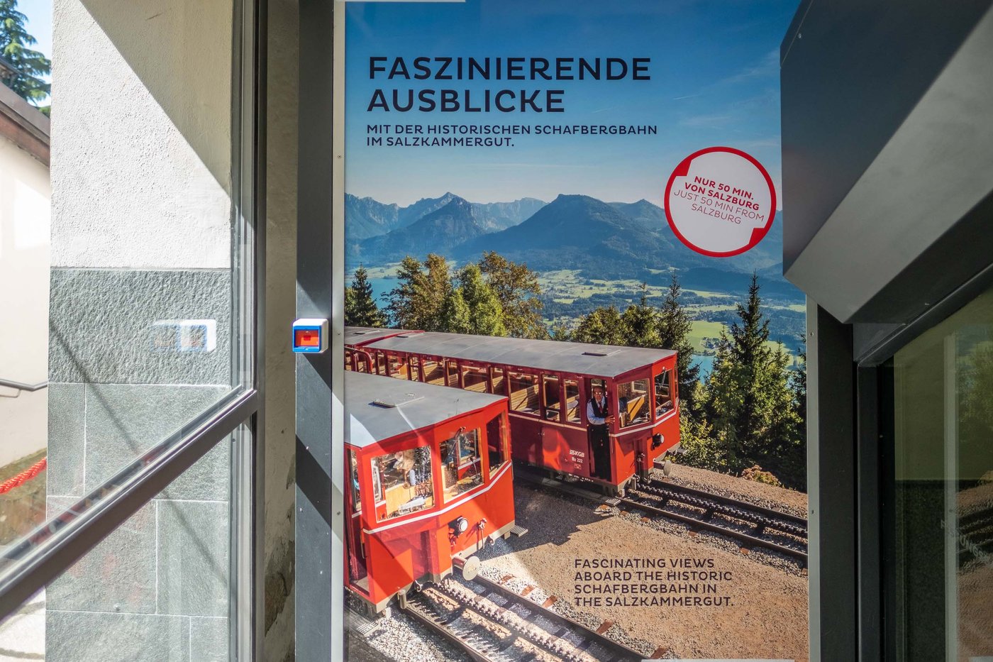 Promotional poster for the Schafbergbahn rack railway in the Salzkammergut FASZINIERENDE AUSBLICKE / FASCINATING VIEW