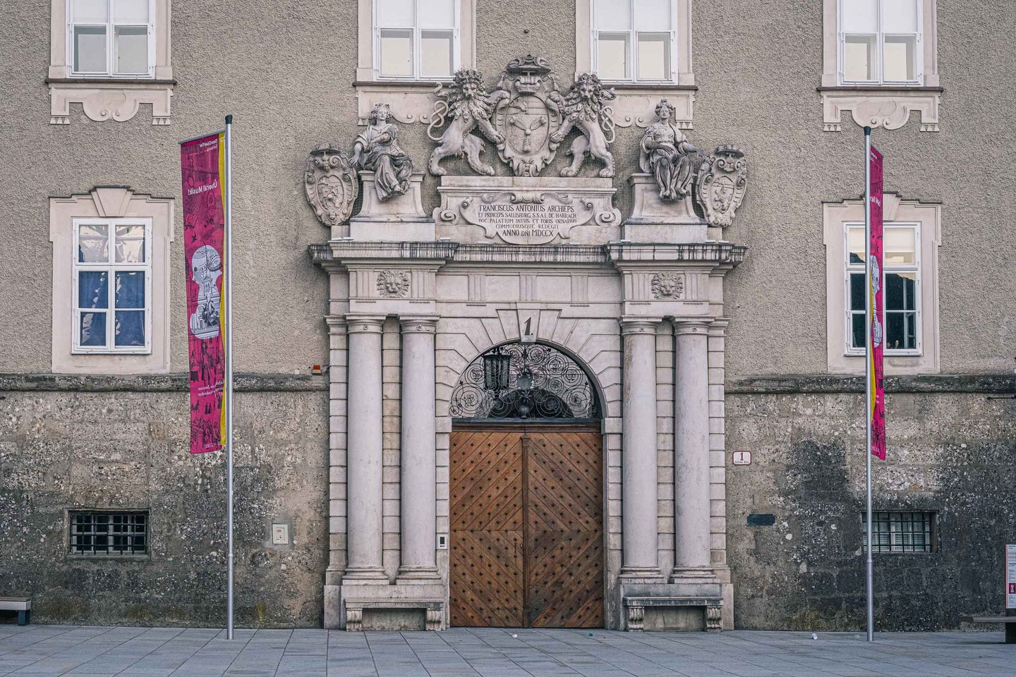Entrance portal to the DomQuartier and old prince-archbishops residence in Salzburg