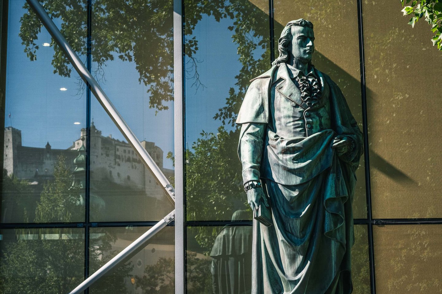 Bronze Friedrich Schiller statue in Furtwanglerpark in Salzburg
