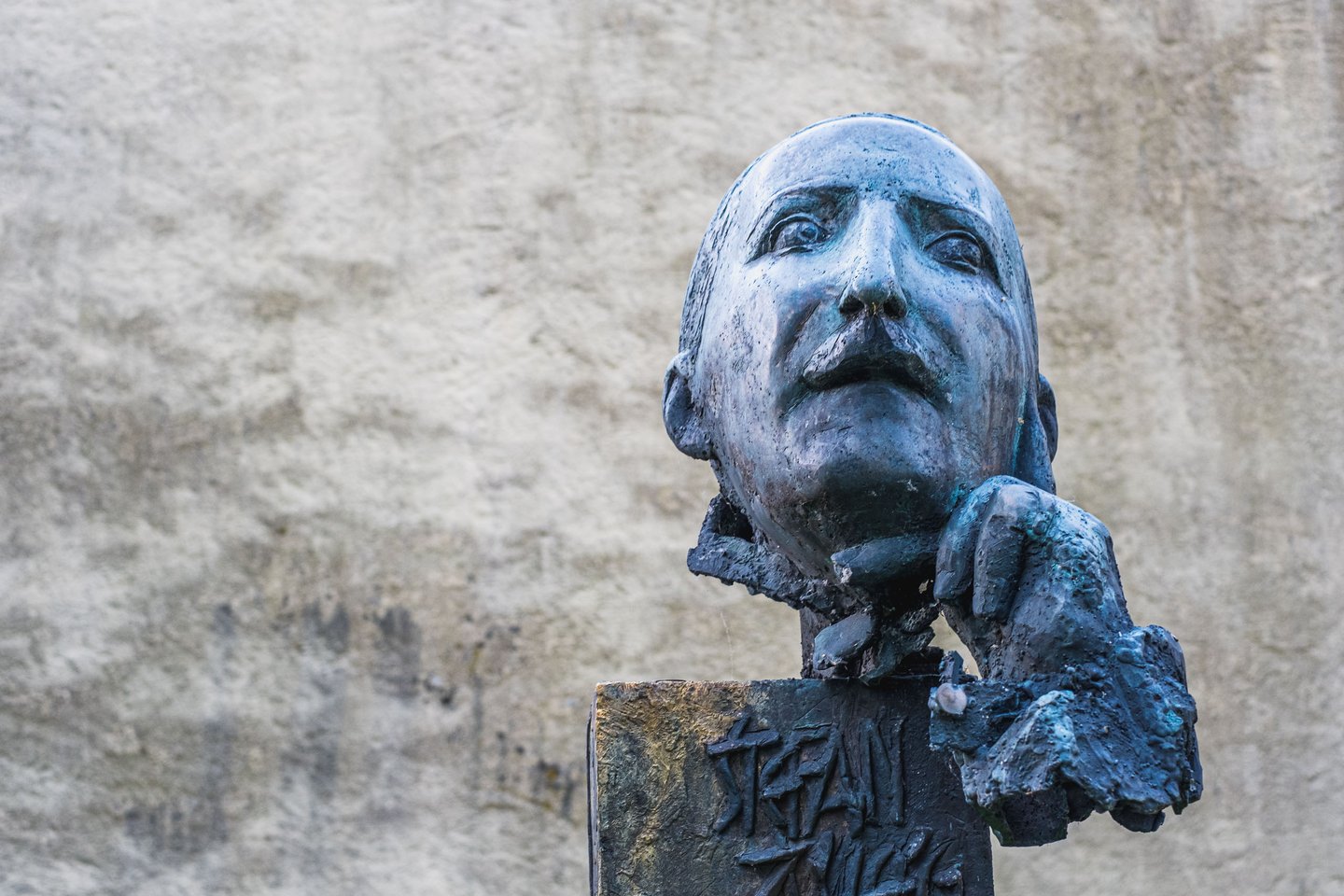 Bronze bust of Stefan Zweig on Kapuzinerberg outside (not the Centre) in Salzburg