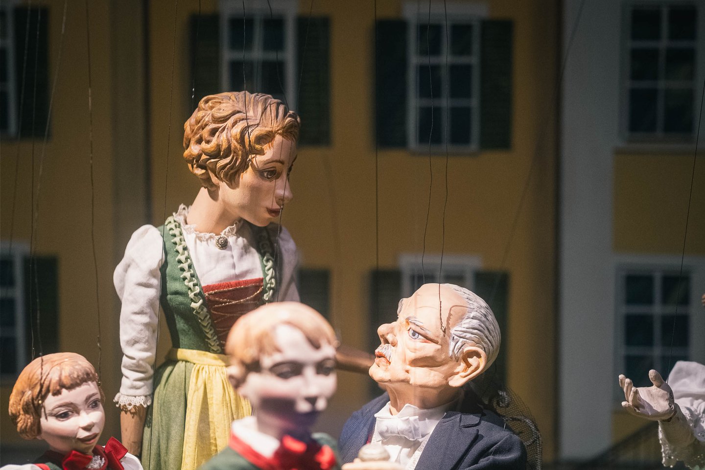 Sound of Music marionettes of Maria and the Captain displayed at the Marionette Museum in Salzburg.