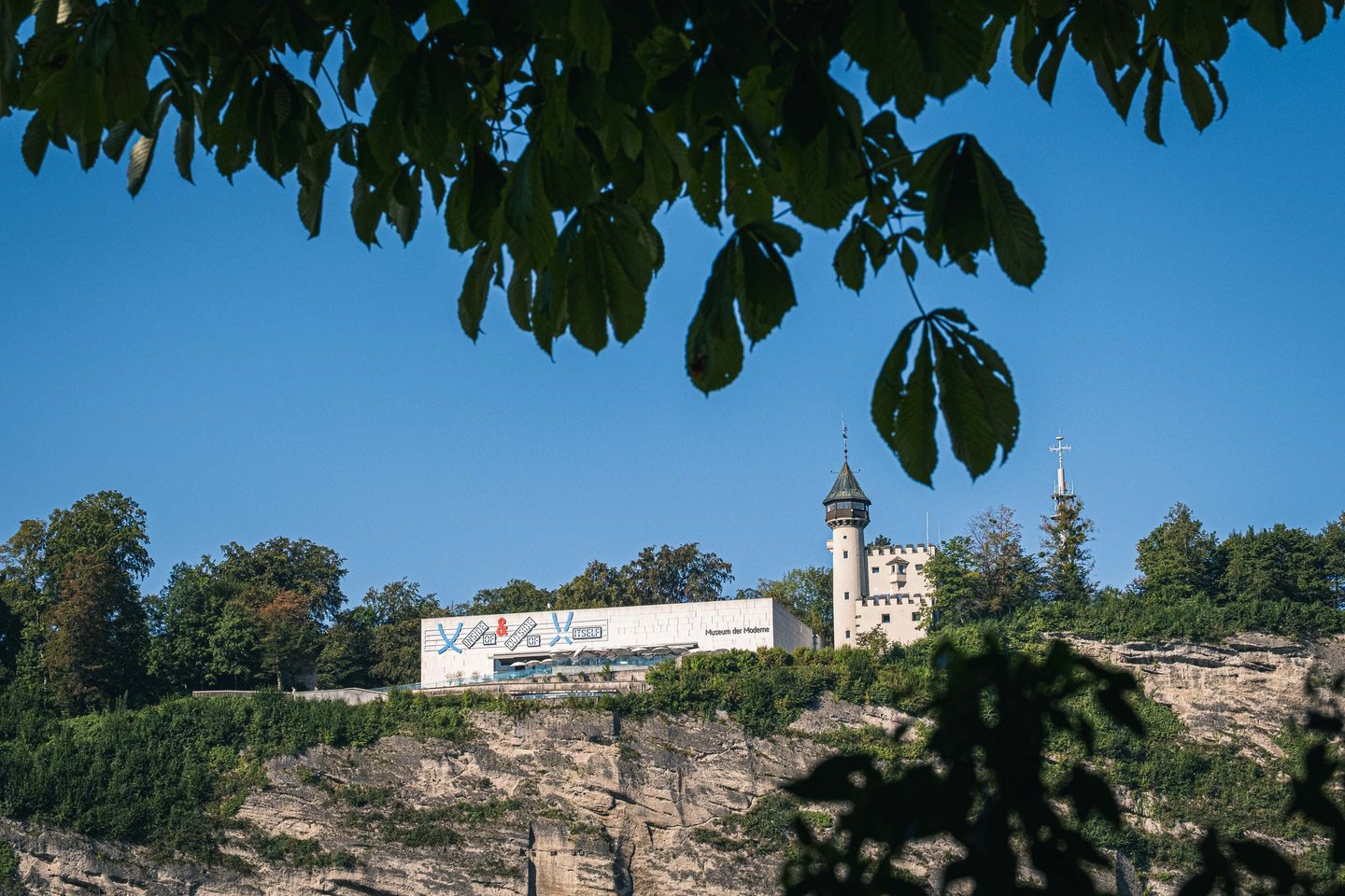 Museum der Moderne building and Stadtalm tower on the Monchsberg cliff in Salzburg