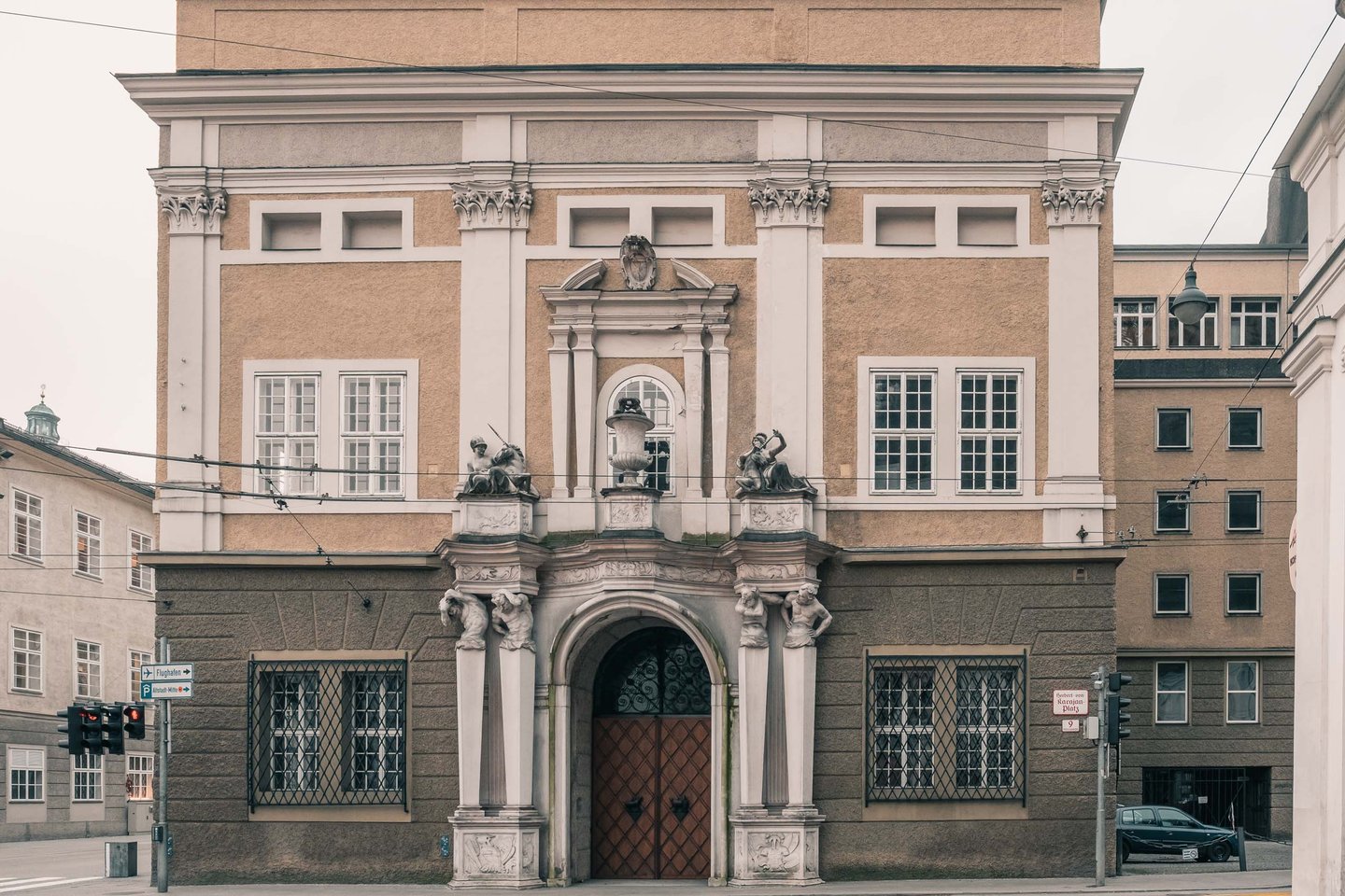 Fischer von Erlach baroque portal at the Pferdeschwemme former horse-watering trough beside the Festspielhaus in Salzburg