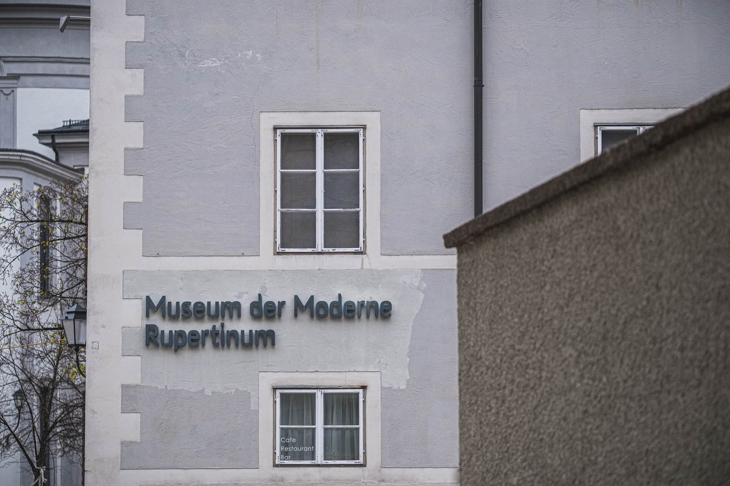 Facade signage of Museum der Moderne Rupertinum in Salzburg old town