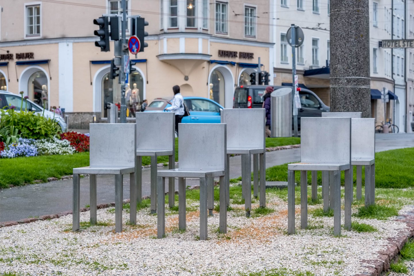 Spirit of Mozart chair sculptures by Marina Abramovic, used as the Free Walking Tour Salzburg meeting point