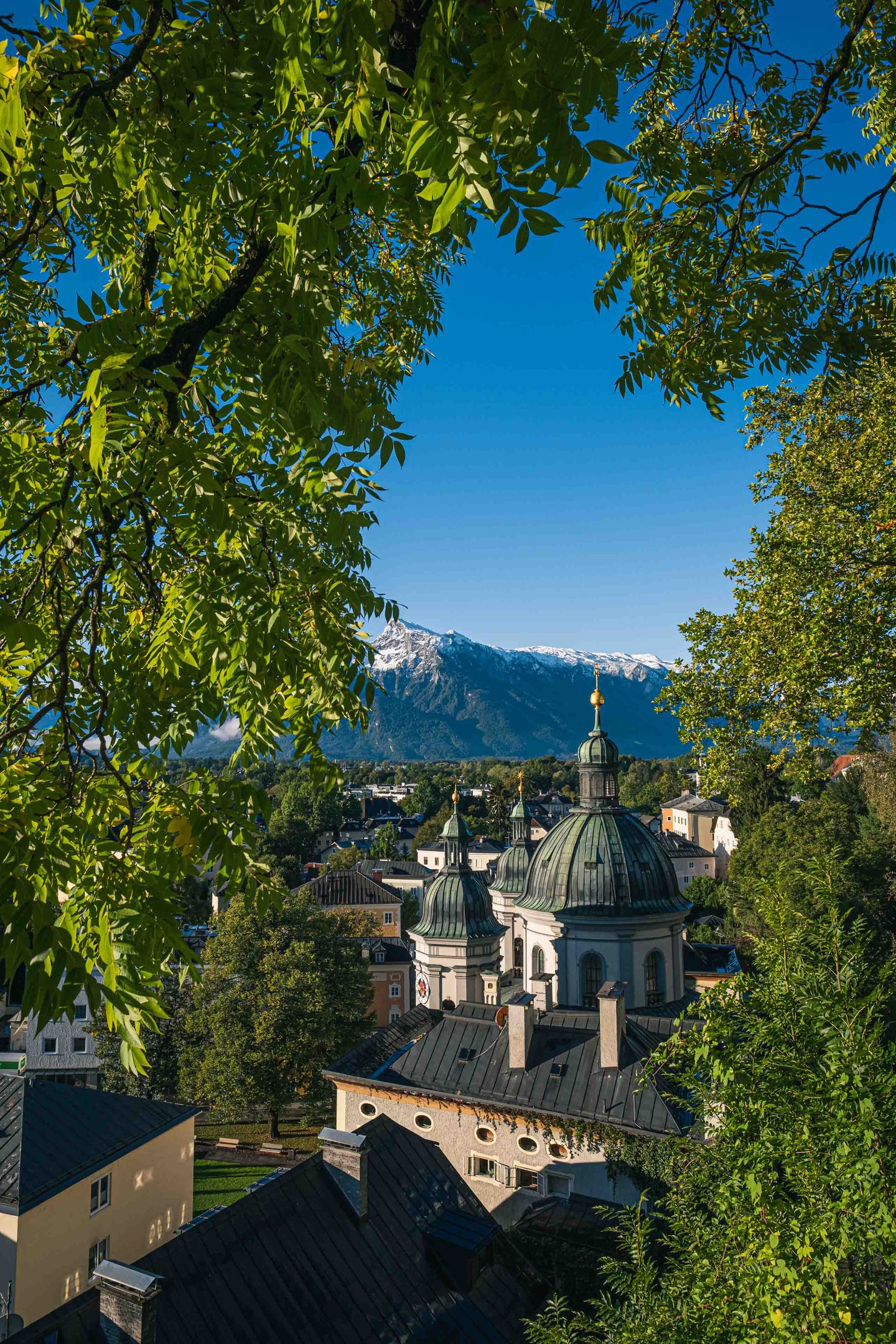 Erhardkirche in Salzburg-Nonntal with the Untersberg massif as backdrop