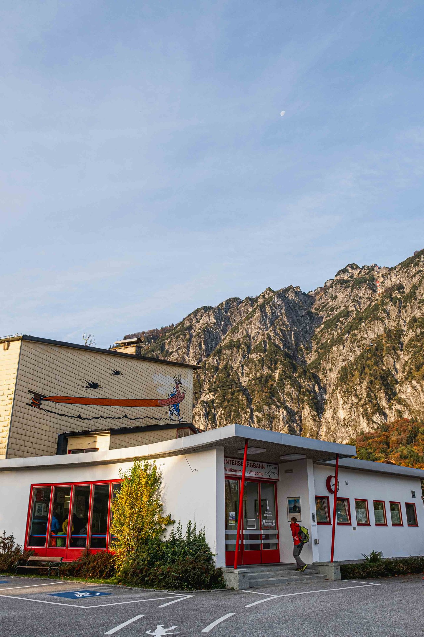 Untersbergbahn valley station building below the Untersberg massif in Groedig near Salzburg.