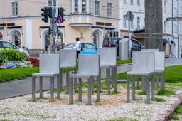 Spirit of Mozart chair sculptures by Marina Abramovic, used as the Free Walking Tour Salzburg meeting point