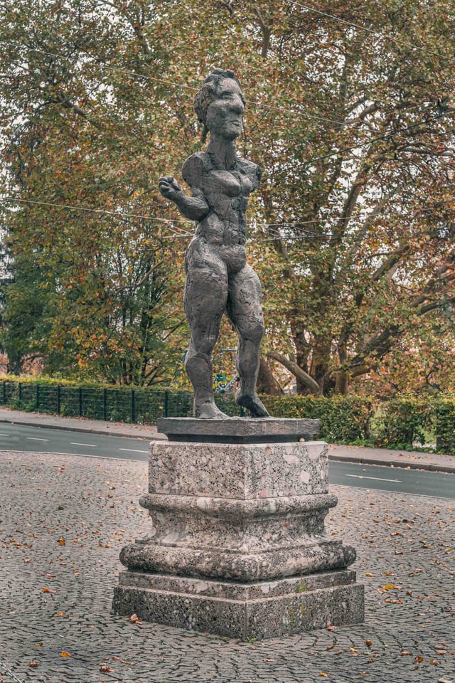 Homage to Mozart bronze sculpture by Markus Luepertz on Ursulinenplatz in Salzburg, part of the Walk of Modern Art