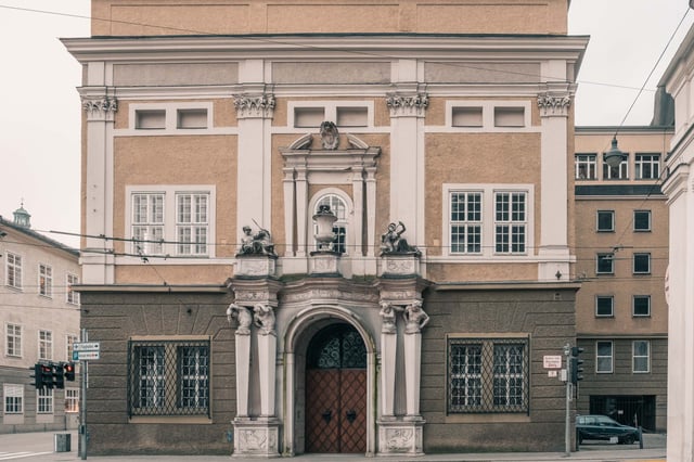 Fischer von Erlach baroque portal at the Pferdeschwemme former horse-watering trough beside the Festspielhaus in Salzburg