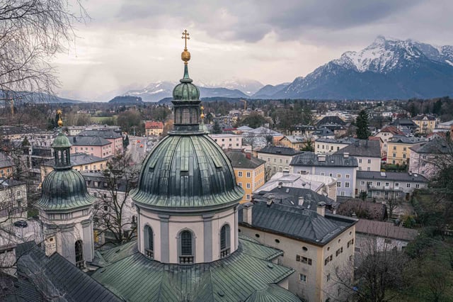 Green-copper dome detail of the Erhardkirche in Salzburg-Nonntal